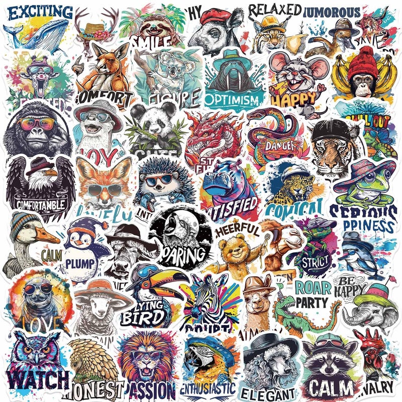 YOKSAS 50-Piece Motivational Watercolor Animal Sticker Pack â€“ Artistic Wildlife Decals with Positive Messages for Laptops, Water Bottles, Scrapbooking, Journals - Image 1